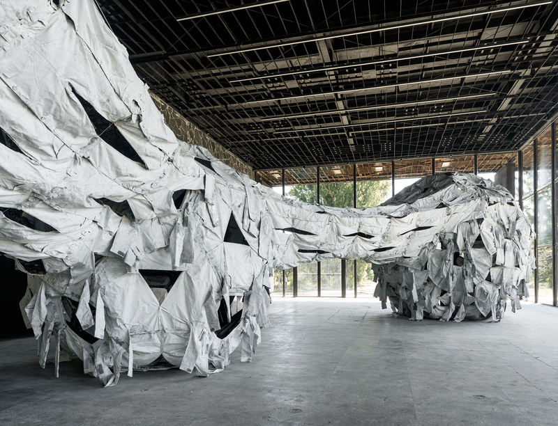 Ai Weiwei 'Three Perfectly Proportioned Spheres and Camouflage Uniforms Painted White' at Pavilion 13, Ukraine